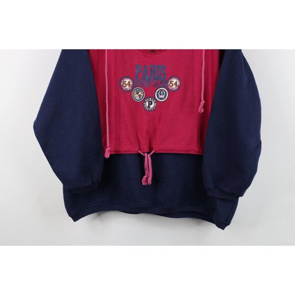 Vintage 90s Streetwear Womens Medium Faded Baggy Fit Paris Hoodie Sweatshirt - Picture 3 of 16